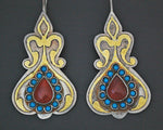 Vintage Turkmen Earrings with Carnelian and Turquoise