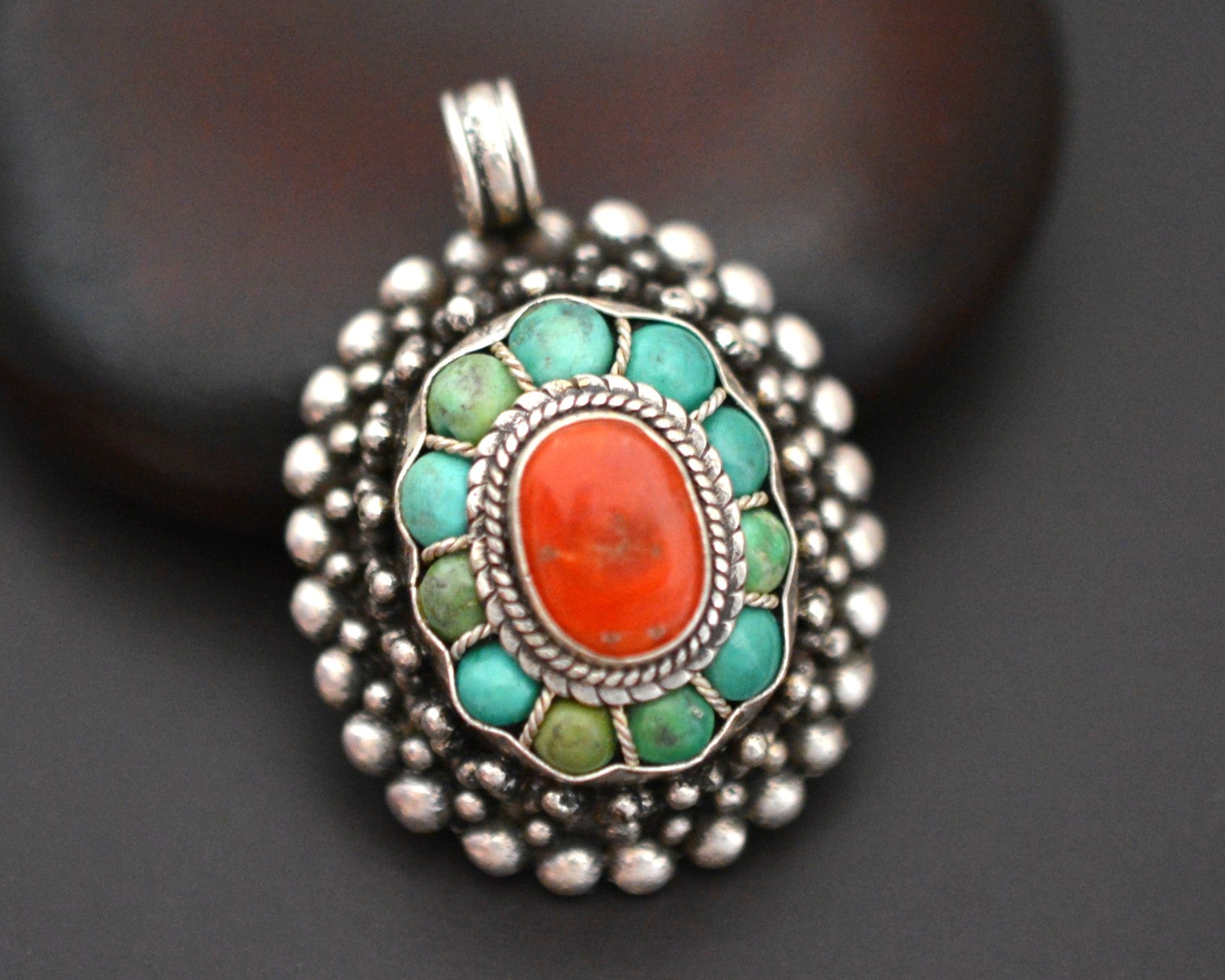 Reseved for A. - Bold Nepali Coral and Turquoise Pendant
