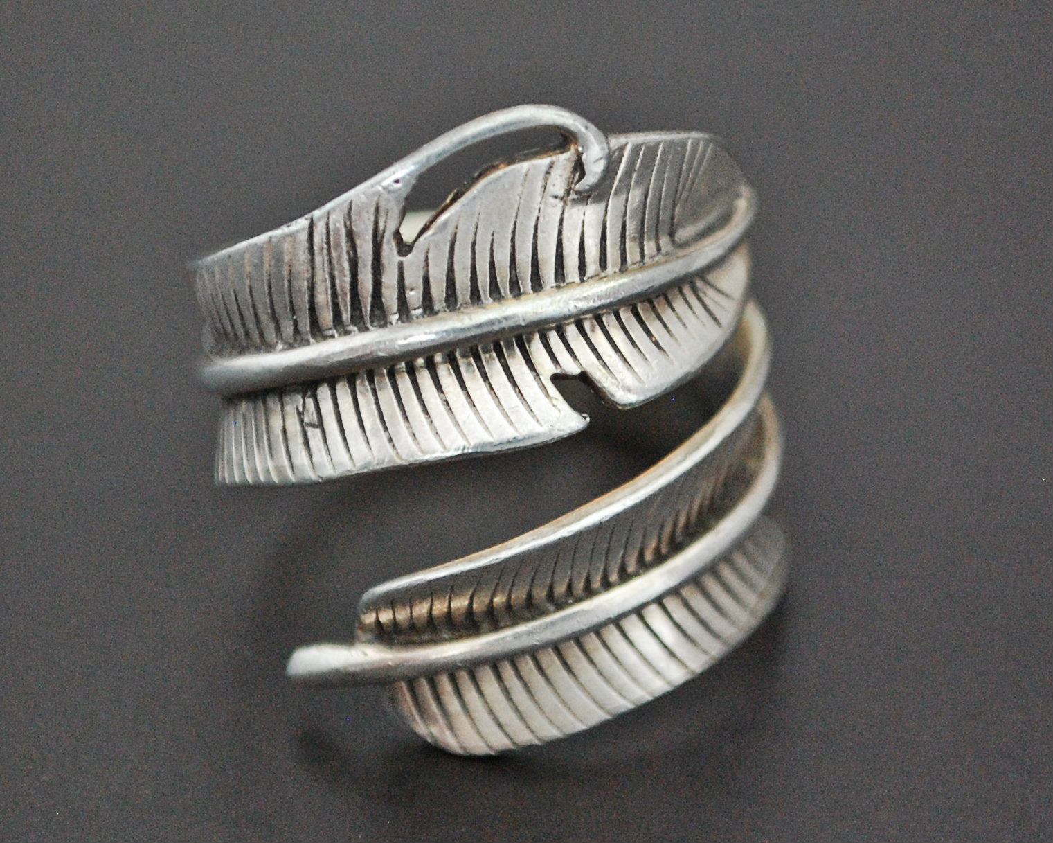 Sterling Silver Feather Wrap Ring - Size 7.5 Adjustable