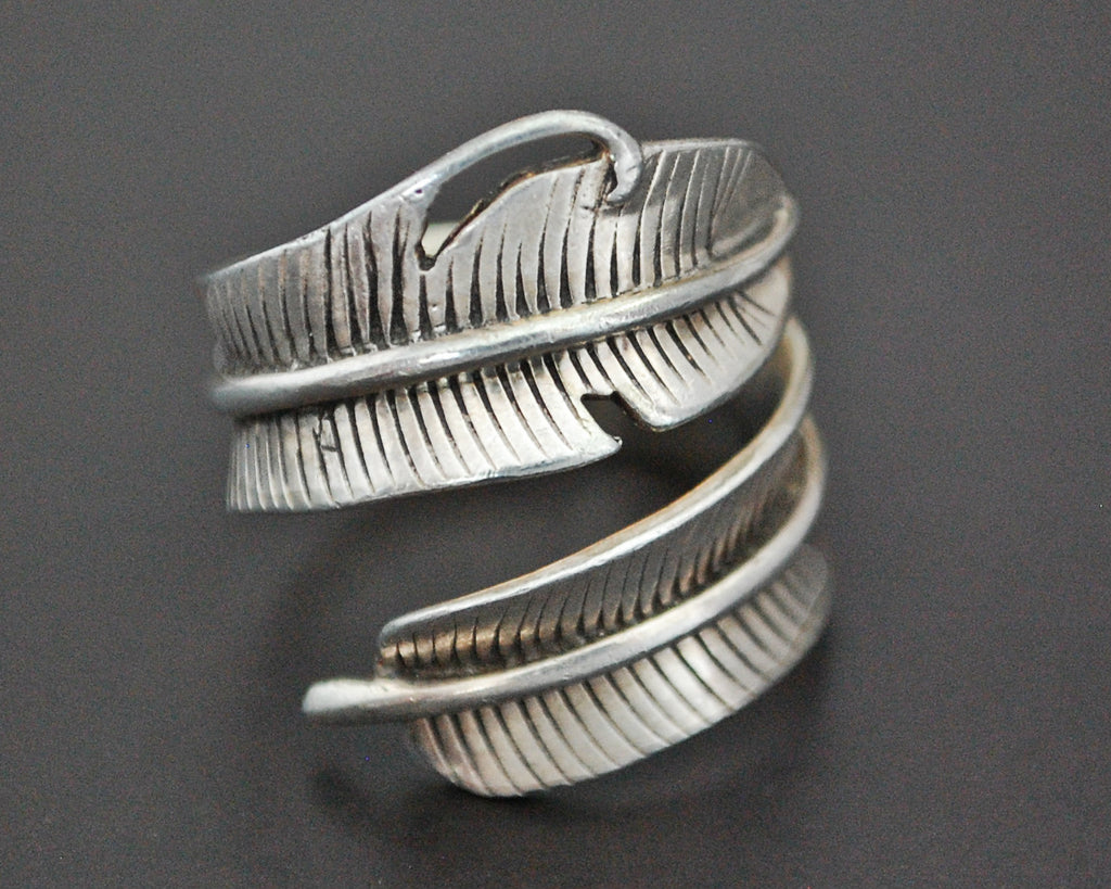 Sterling Silver Feather Wrap Ring - Size 7.5 Adjustable
