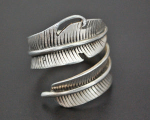 Sterling Silver Feather Wrap Ring - Size 7.5 Adjustable