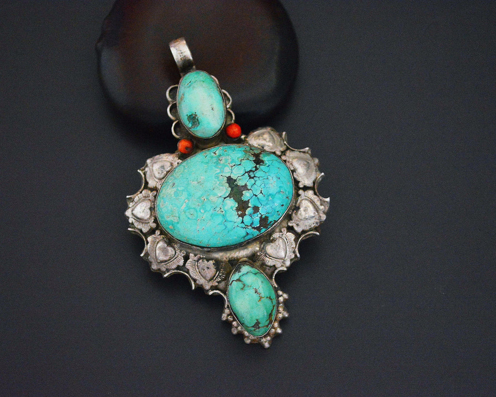 Huge Nepali Turquoise Coral Pendant