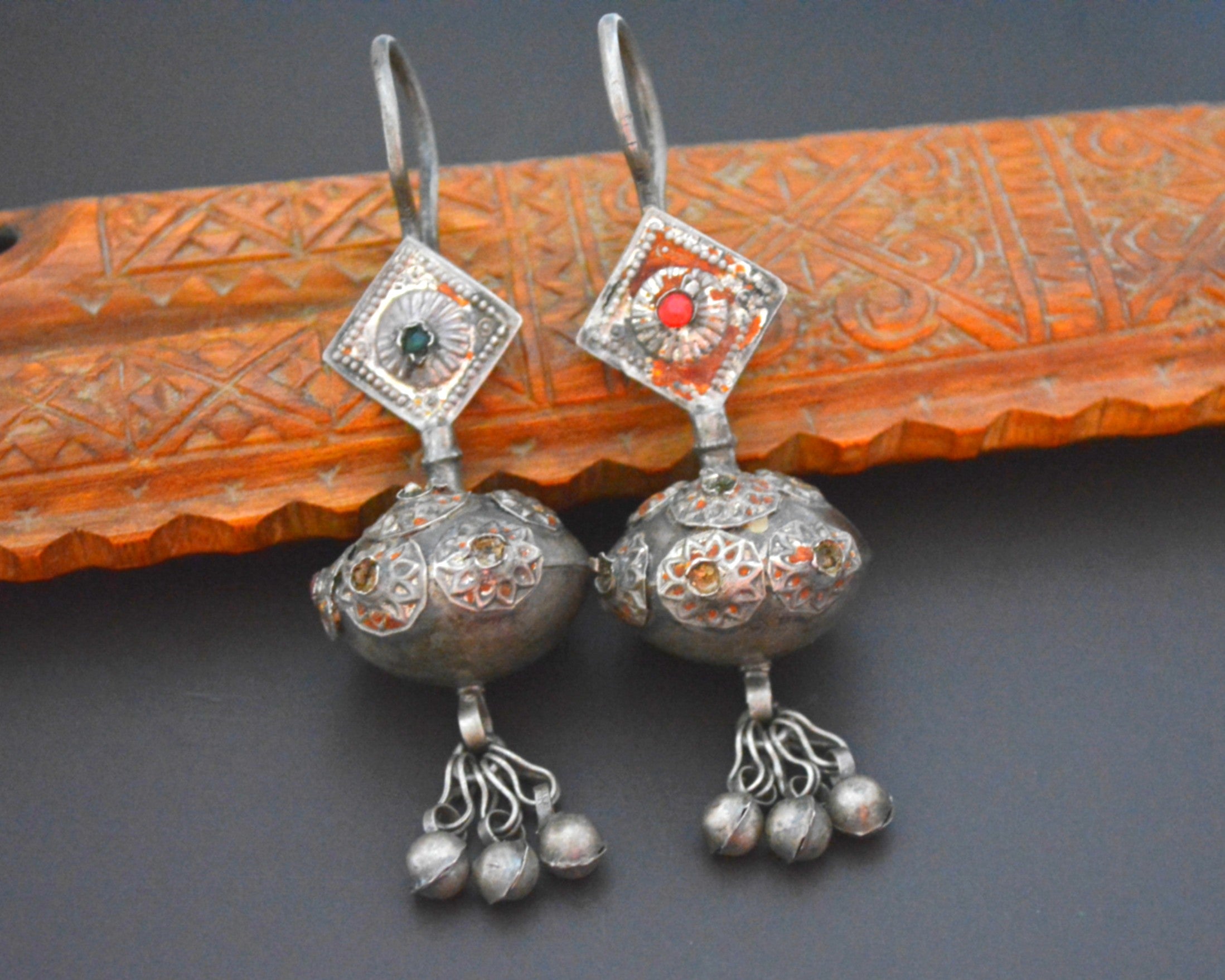 Silver Pakistani Sindh Earrings with Glas