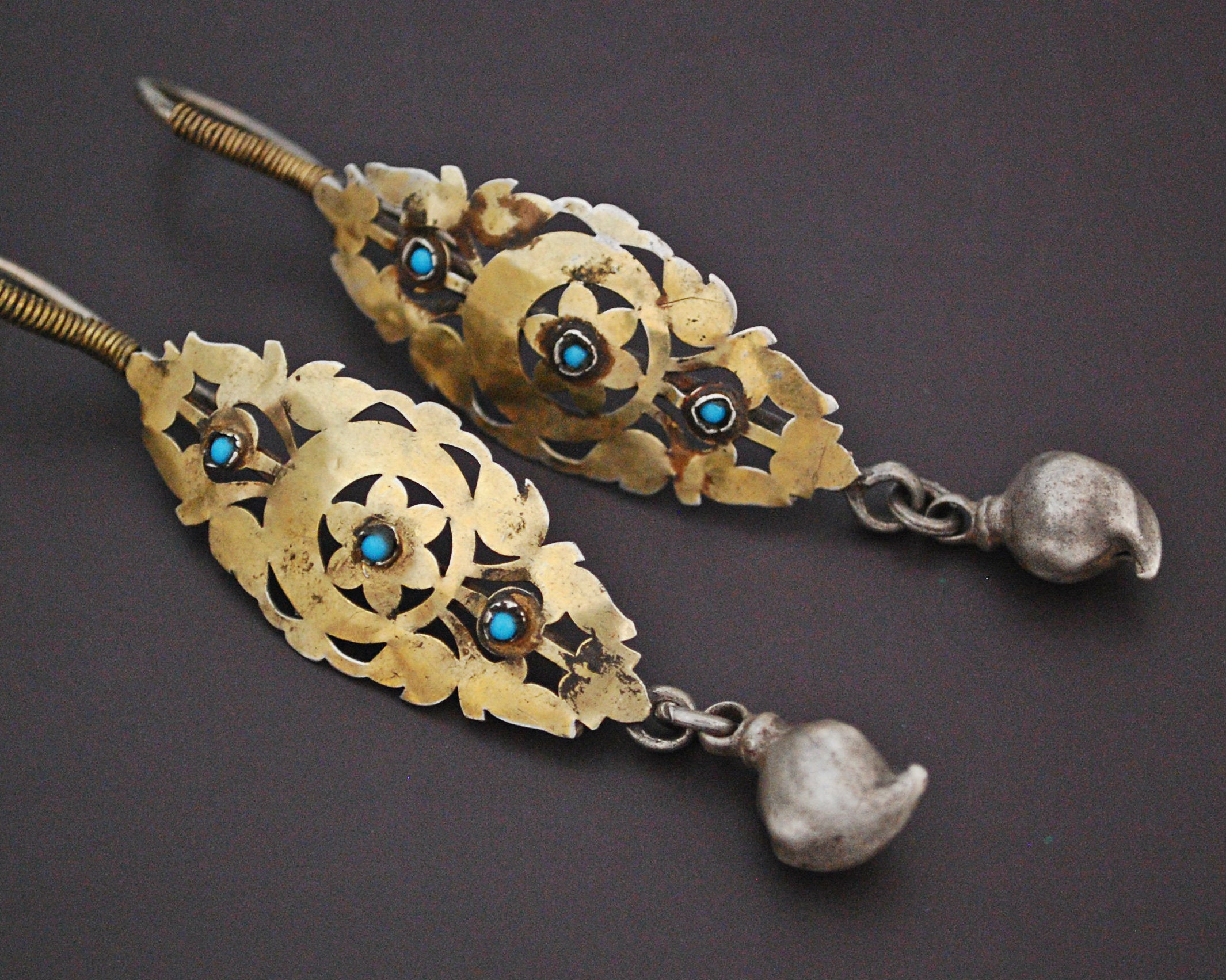 Vintage Afghani Silver Gilded Earrings