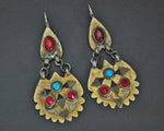 Vintage Turkmen Gilded Earrings with Glass Stones