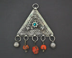 Central Asian Coral Turquoise Triangle Shaped Amulet Pendant