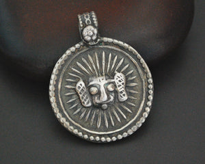 Indian Surya Silver Pendant with Flower on the Bale