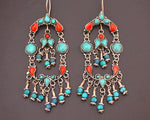 Uzbek Silver Turquoise Coral Earrings