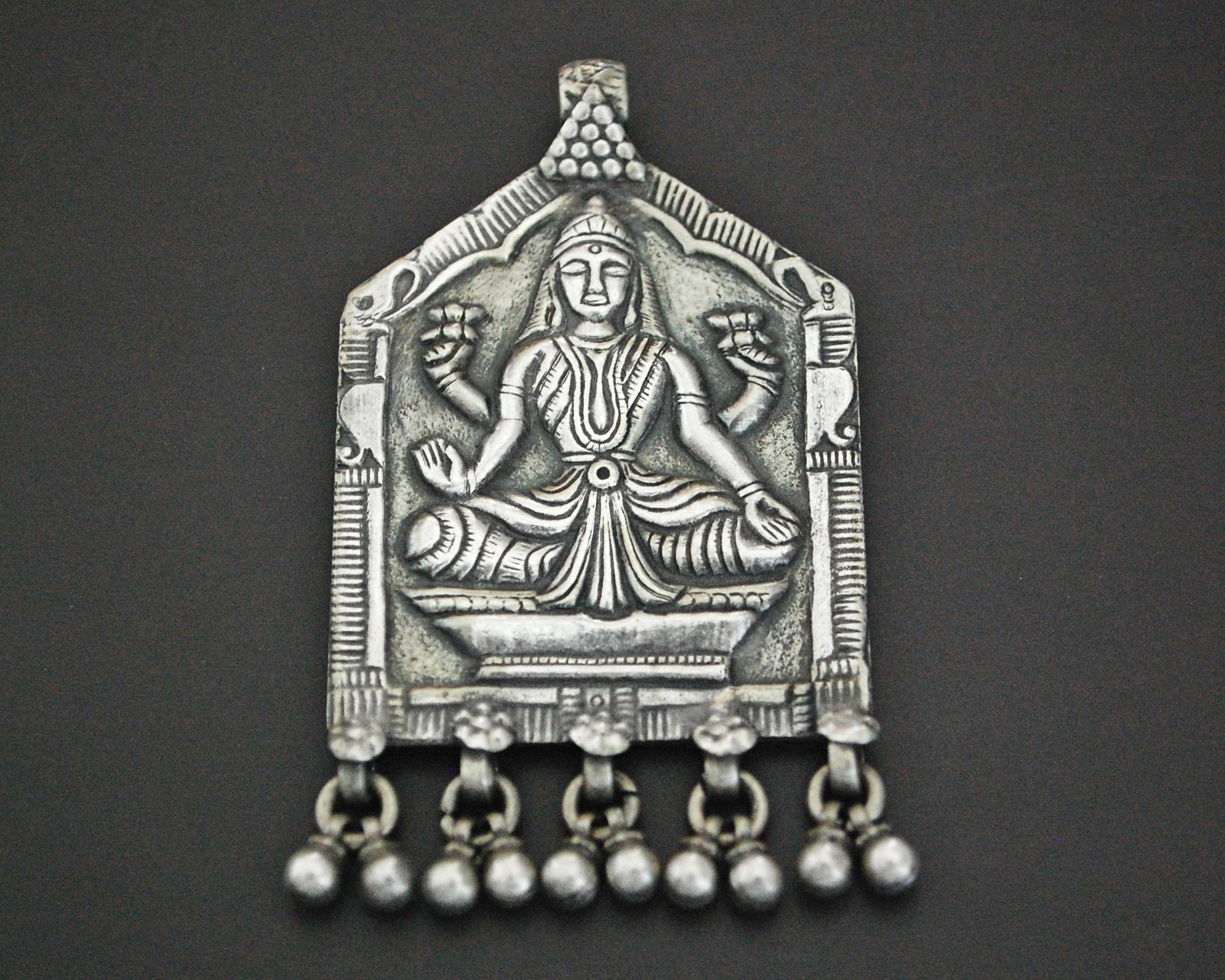 Large Hindu Goddess Lakshmi Pendant with Bells