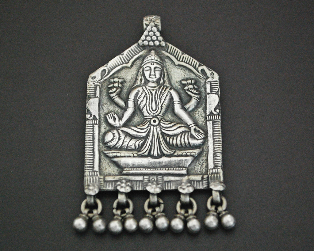 Large Hindu Goddess Lakshmi Pendant with Bells