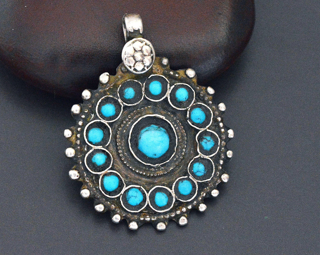 Afghani Turquoise Pendant with Flower
