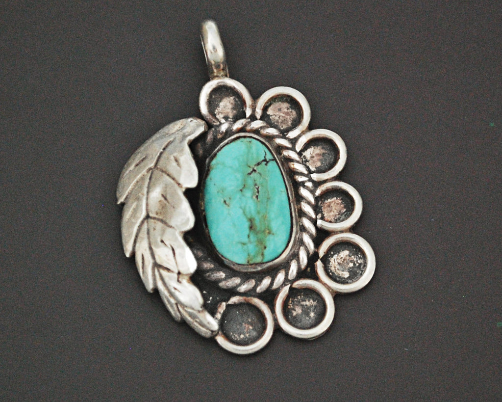 Native American Navajo Turquoise Feather Pendant