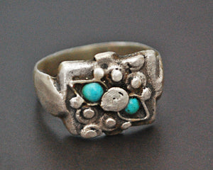 Old Afghani Silver Turquoise Ring - Size 8.5