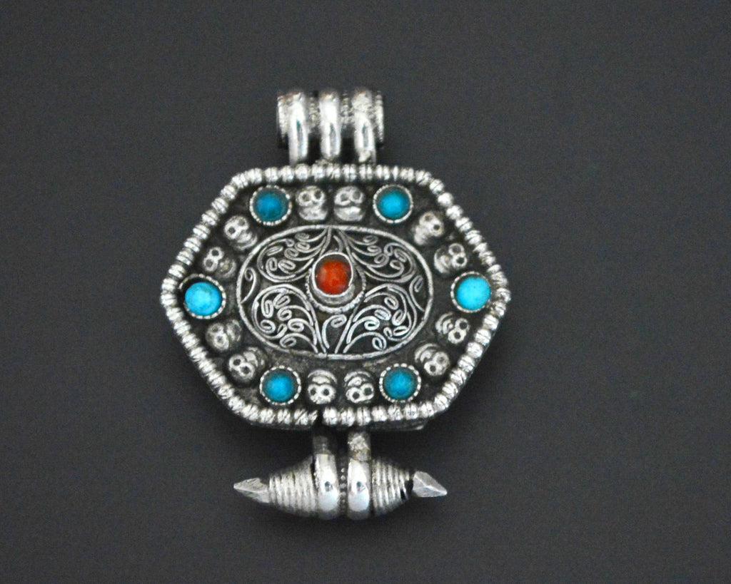 Vintage Tibetan Gau Prayer Box with Coral and Turquoises