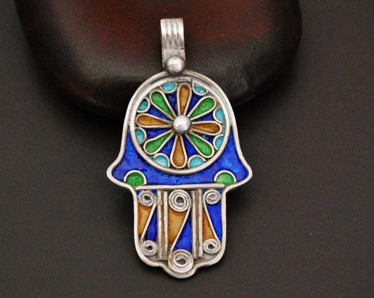 Enamel Berber Hamsa Pendant