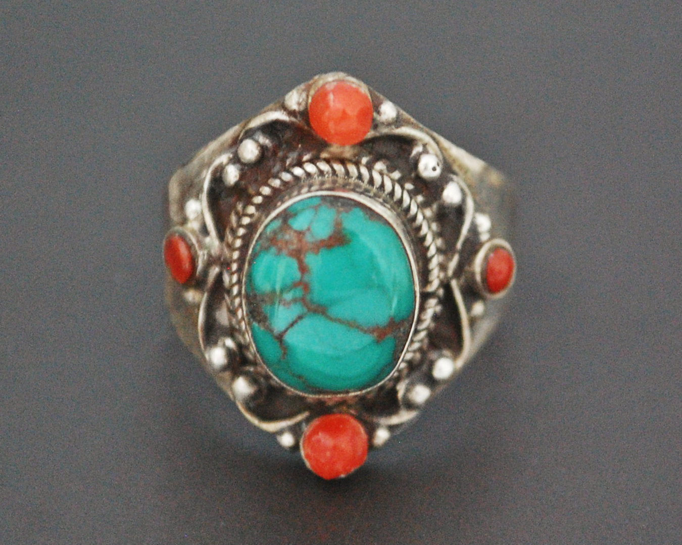 Nepali Turquoise Coral Ring - Size 6.5