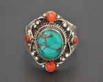 Nepali Turquoise Coral Ring - Size 6.5