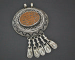 Kazakh Pendant with Engraved Agate and Dangles
