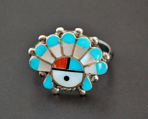 Zuni Sunface Multistone Inlay Ring - Size 6.5