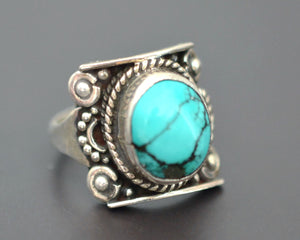 Nepali Turquoise Saddle Ring - Size 7.5