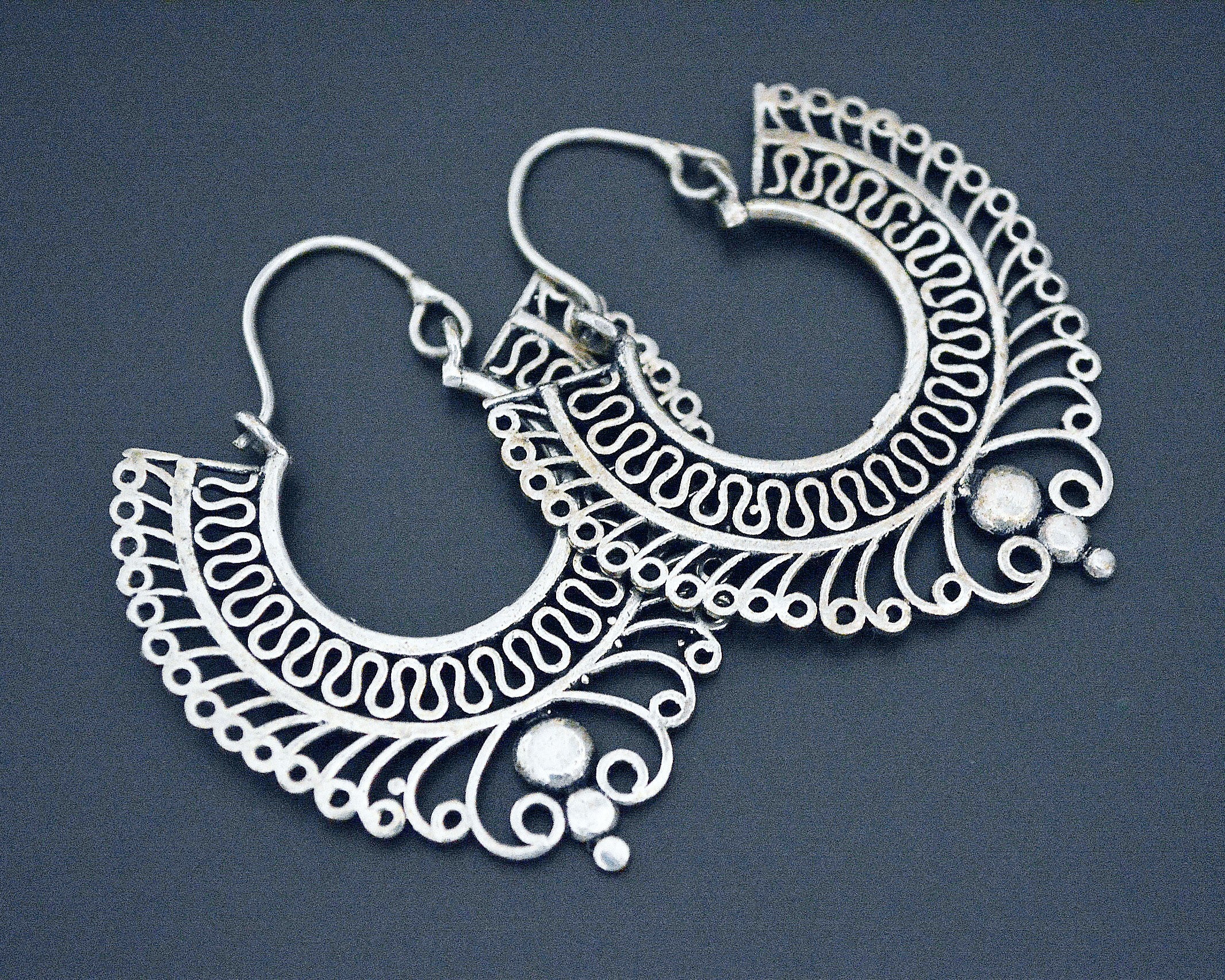 Filigree Silver Hoop Earrings