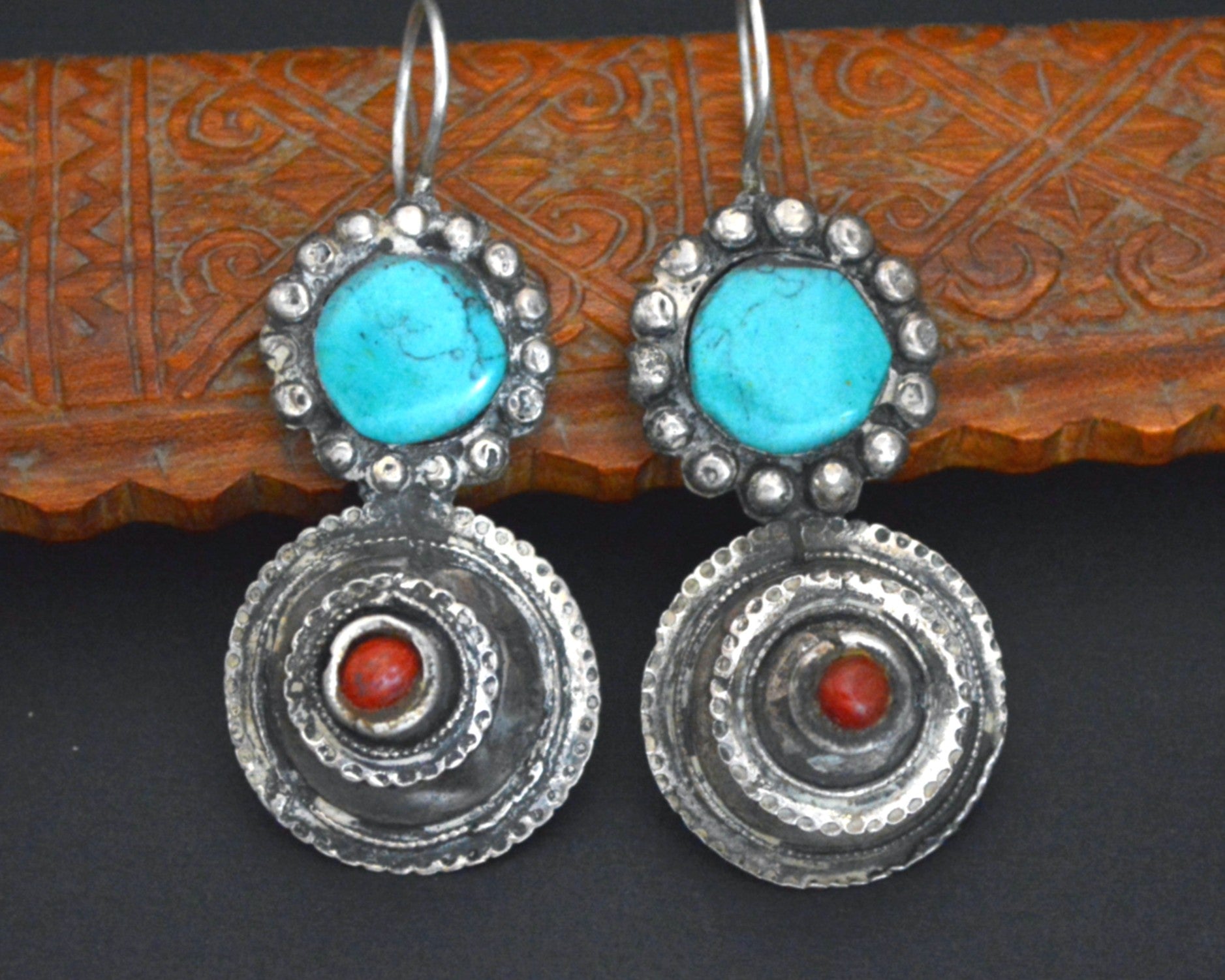 Old Rajasthani Earrings with Coral and  Turquoise