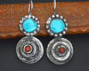 Old Rajasthani Earrings with Coral and  Turquoise