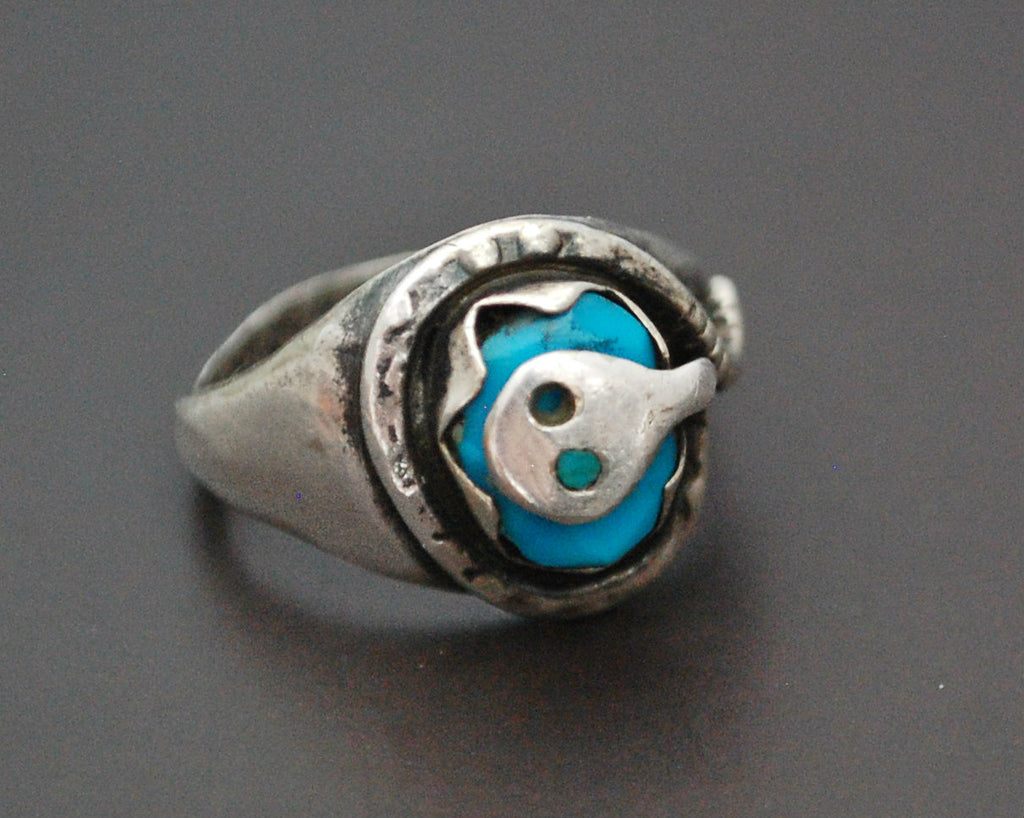 Zuni Effie Calavaza Turquoise Snake Ring - Size 7
