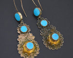 Afghani Silver Gilded Earrings with Turquoise