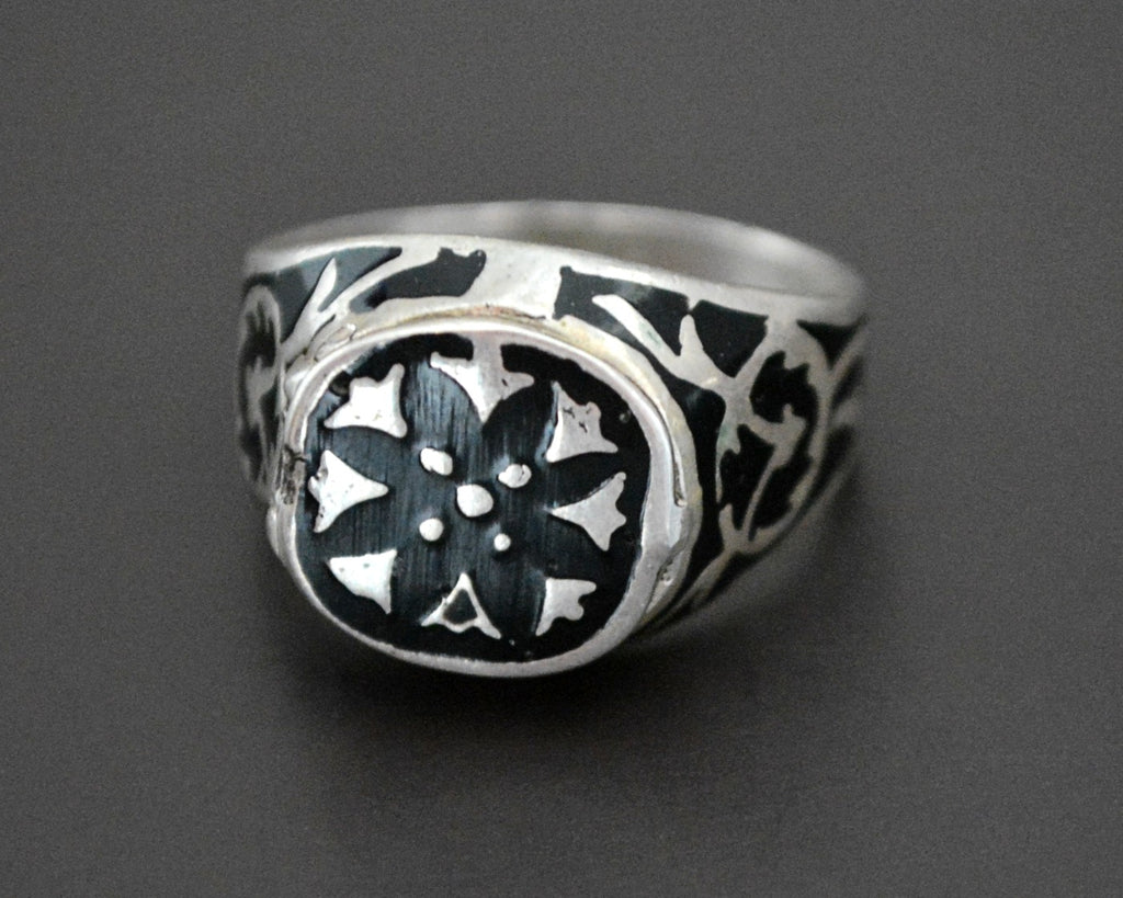 Vintage Niello Poison Ring - Size 8.5