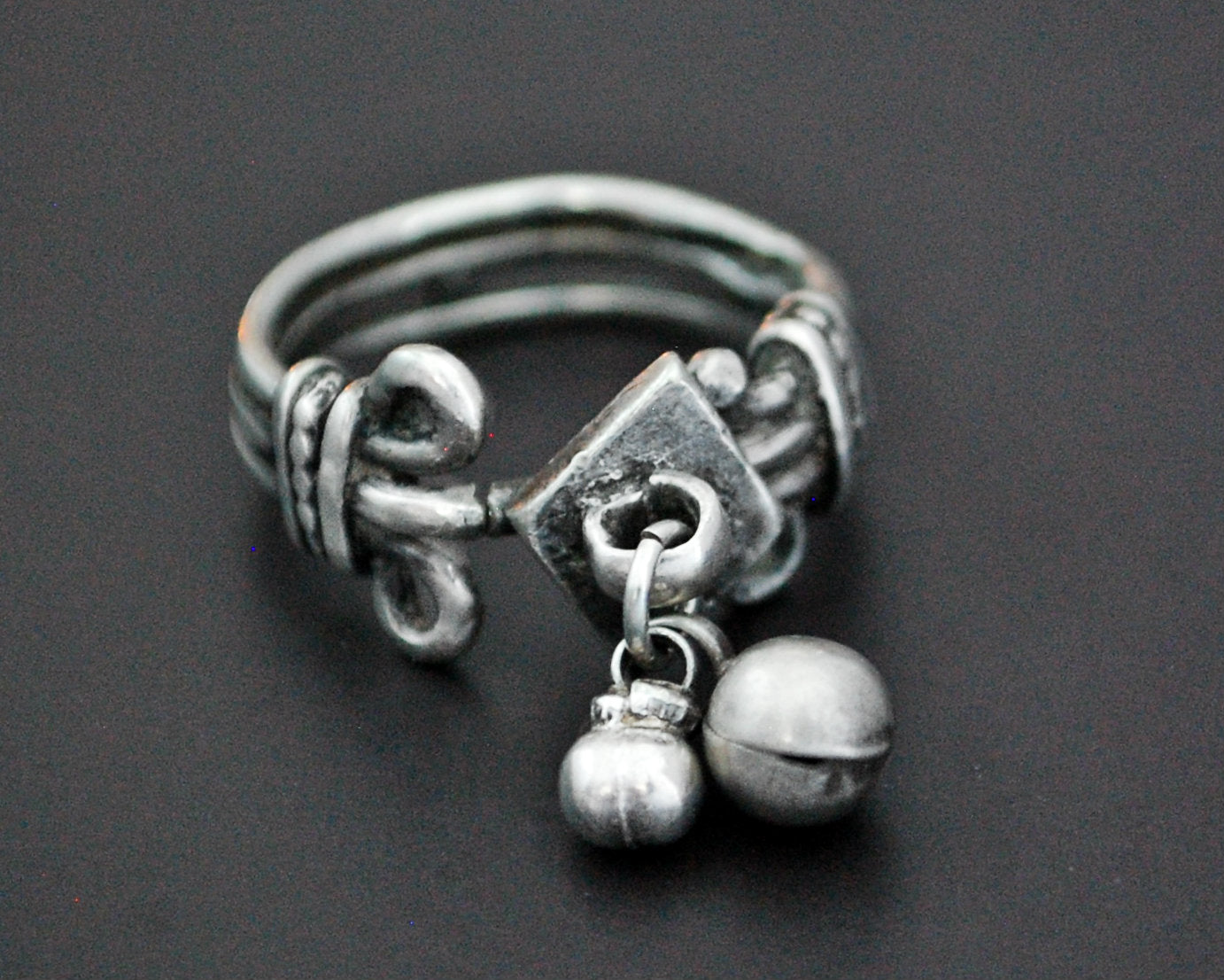 Old Rajasthani Silver Ring with Bells - Size 6