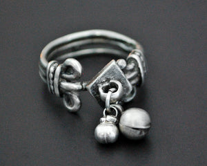Old Rajasthani Silver Ring with Bells - Size 6