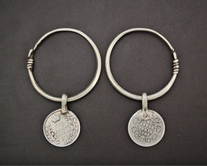 Tribal Indian Hoop Earrings with Coins - MEDIUM