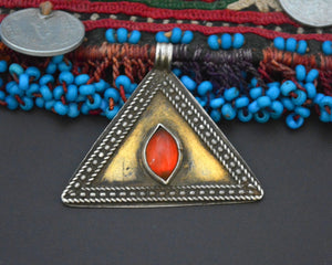 Turkmen Gilded Silver Carnelian Pendant