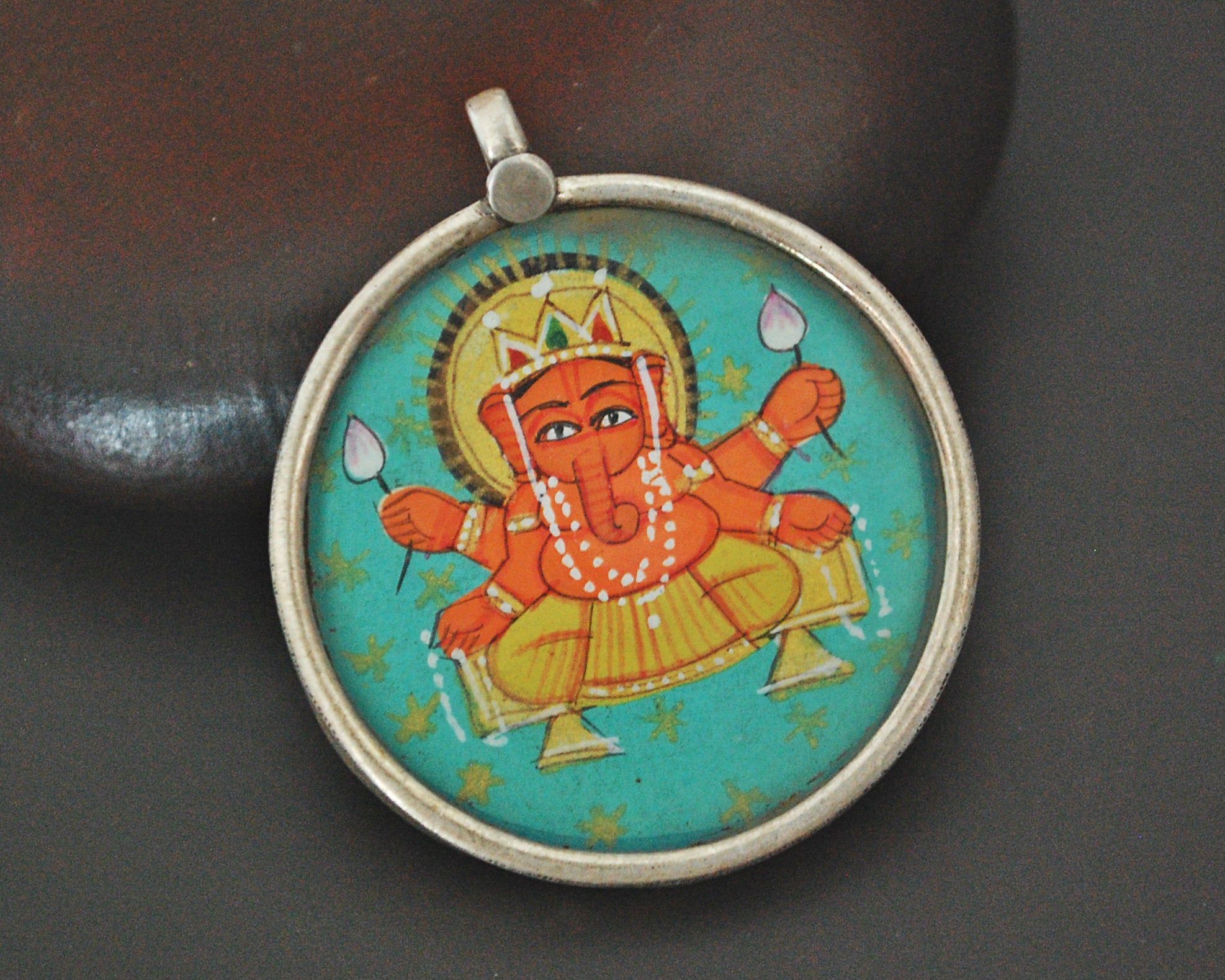 Indian Ganesha Painting Pendant Amulet
