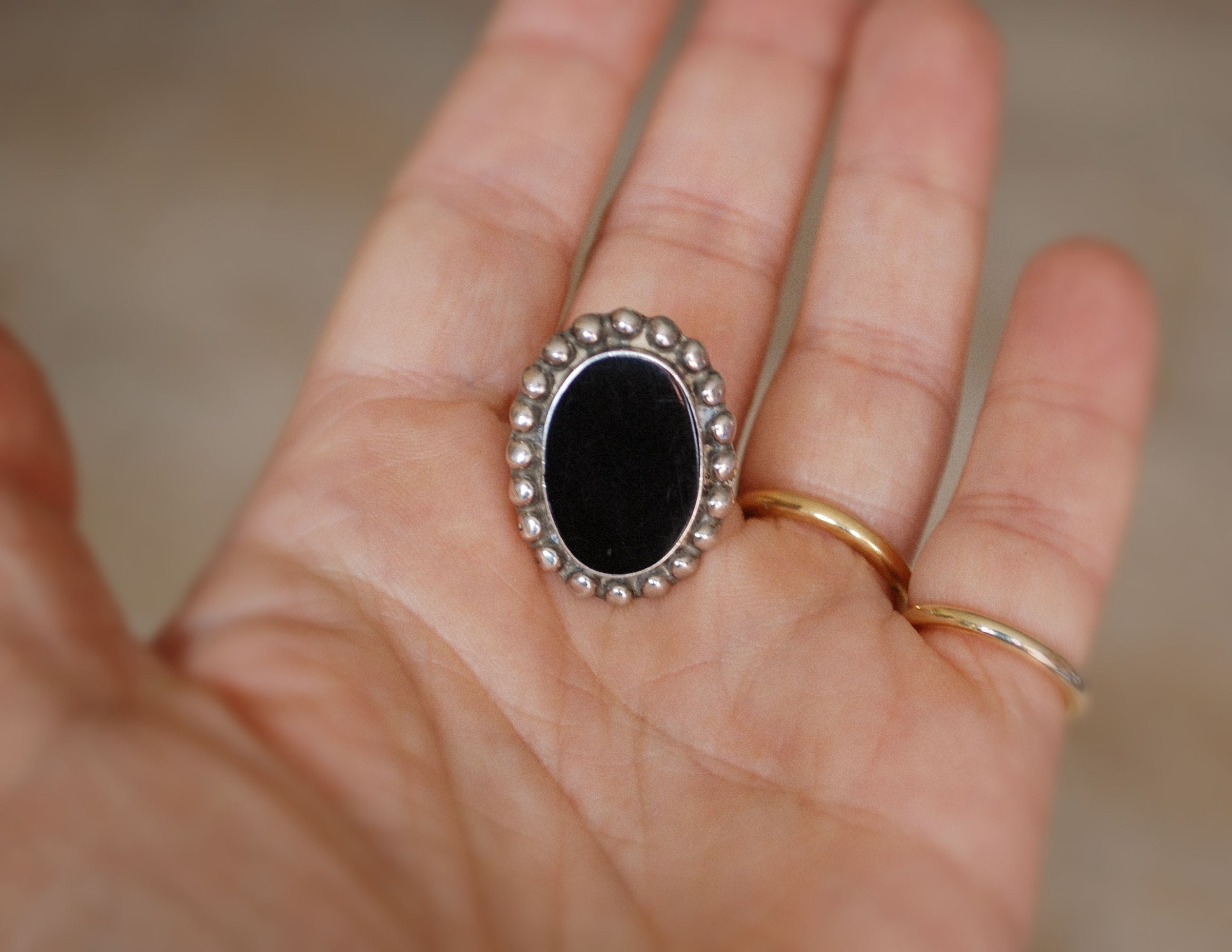 Ethnic Onyx Ring from Mexico - Size 4