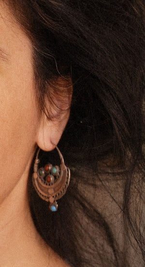 Antique Afghani Hoop Earrings with Turquoise and Coral