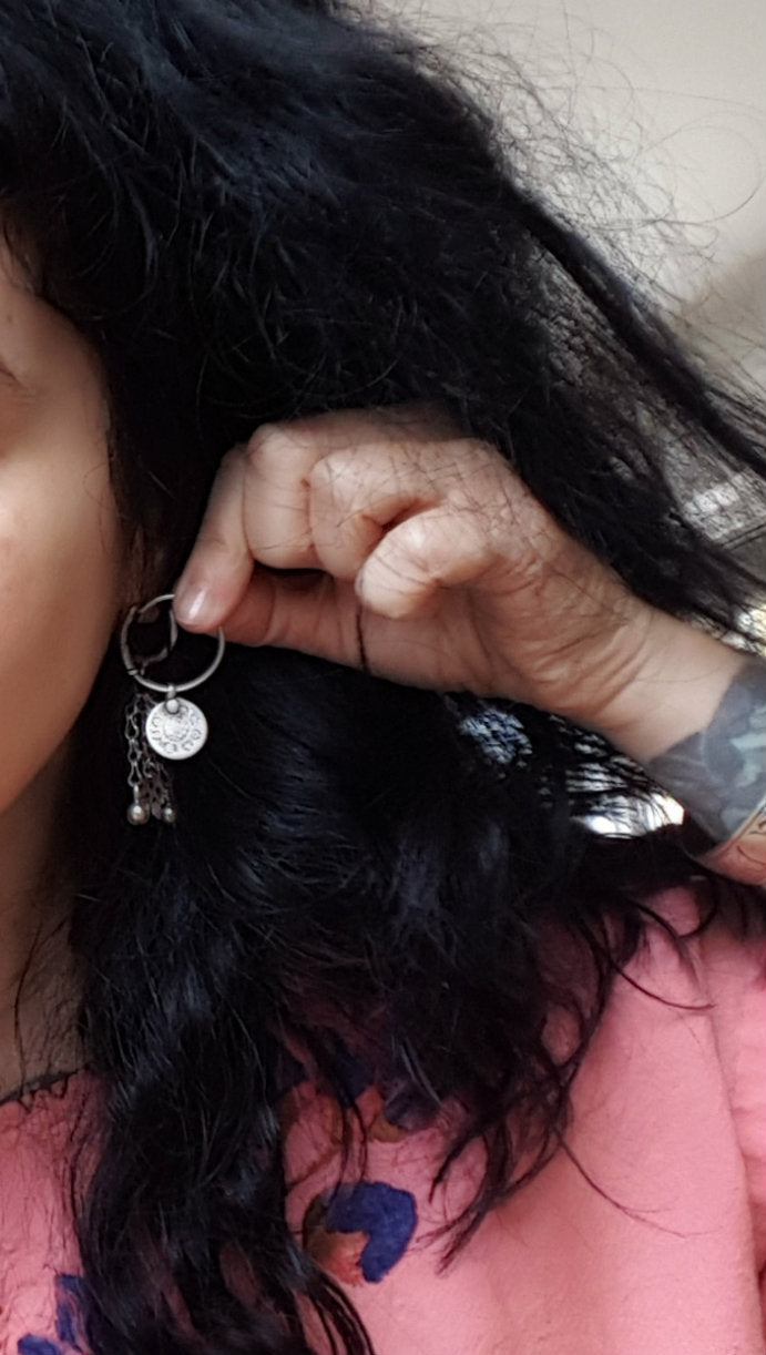 Tribal Indian Hoop Earrings with Coins - Small