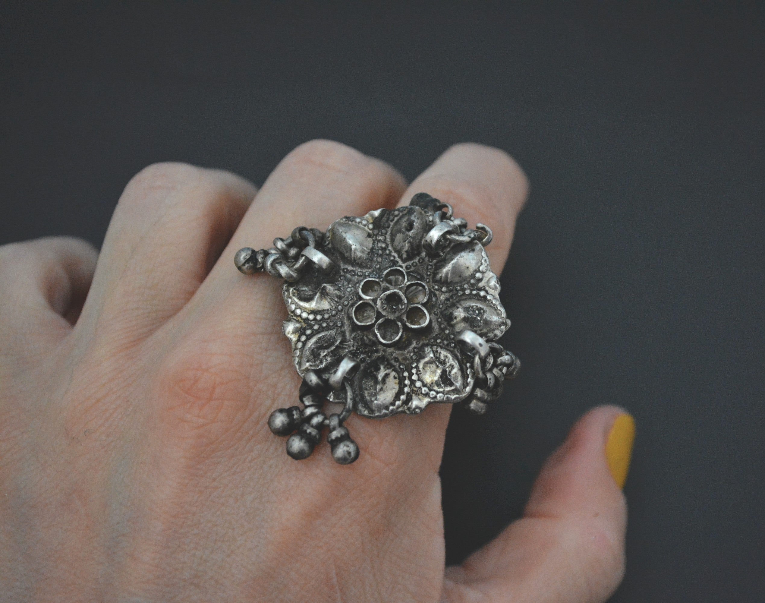 Old Rajasthani Silver Ring with Bells - Size 8.5