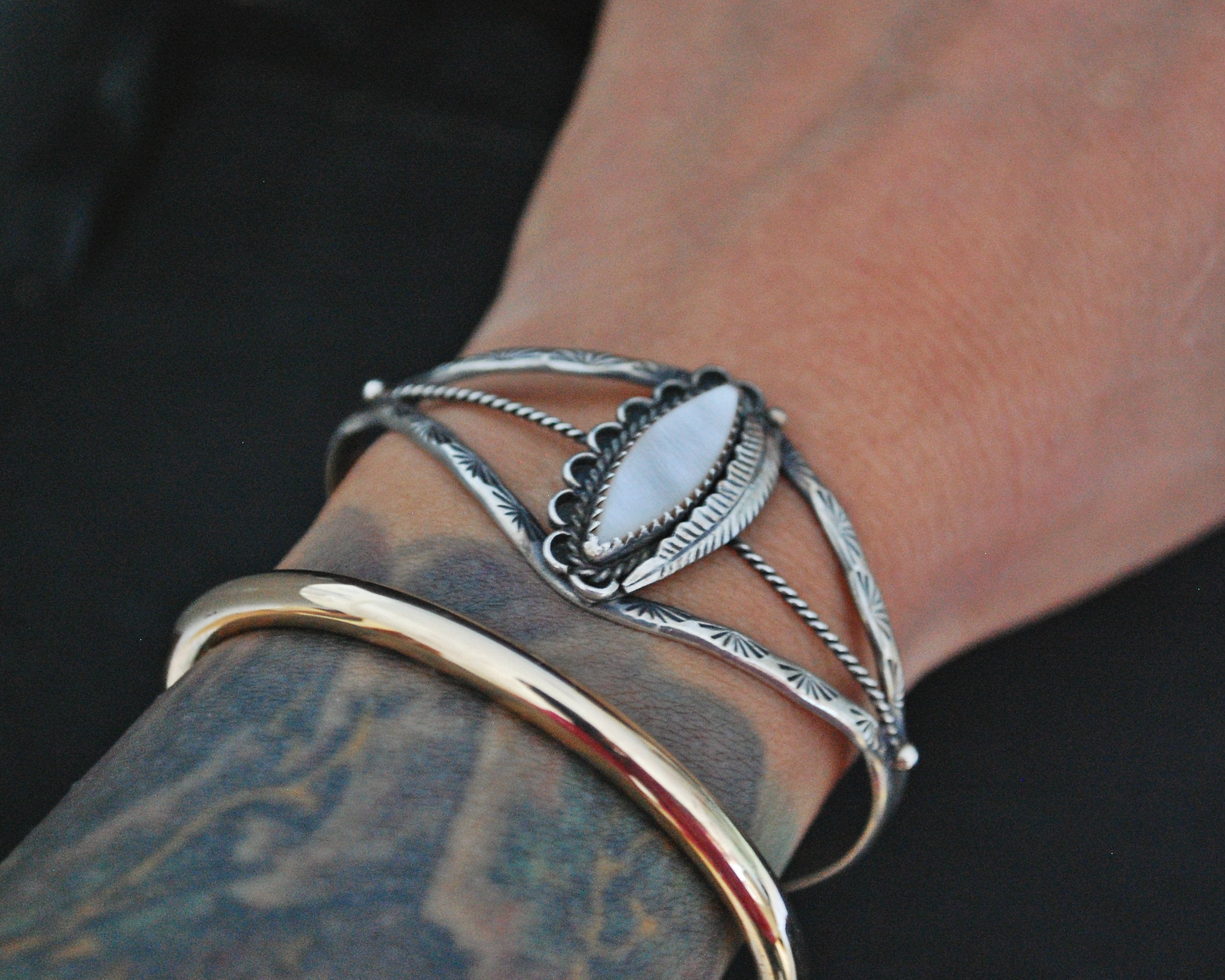 Native American Navajo Cuff Bracelet with Mother of Pearl