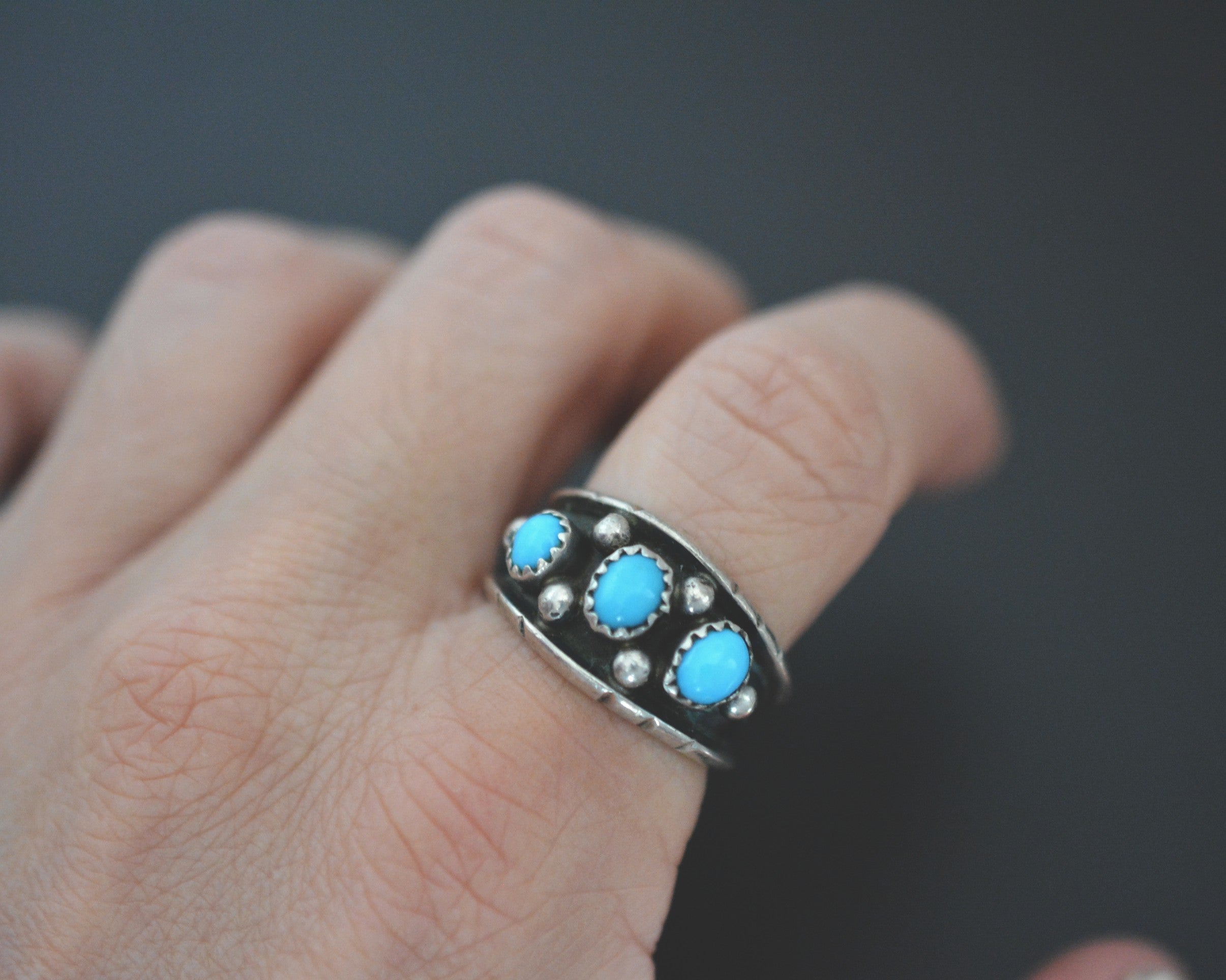 Zuni Turquoise Band Ring - Size 8 - Signed