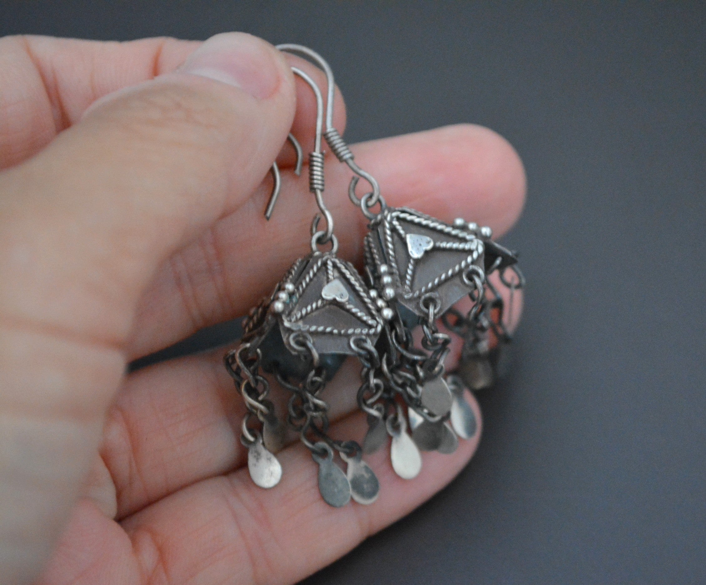 Set of Three Ethnic Silver Turquoise Dangle Earrings