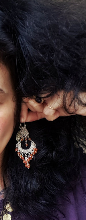 Ethnic Carnelian Chandelier Dangle Earrings from India