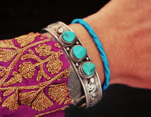 Nepali Turquoise Cuff Bracelet with Filigree Work