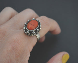 Vintage Nepali or Tibetan Coral Ring - Size 8
