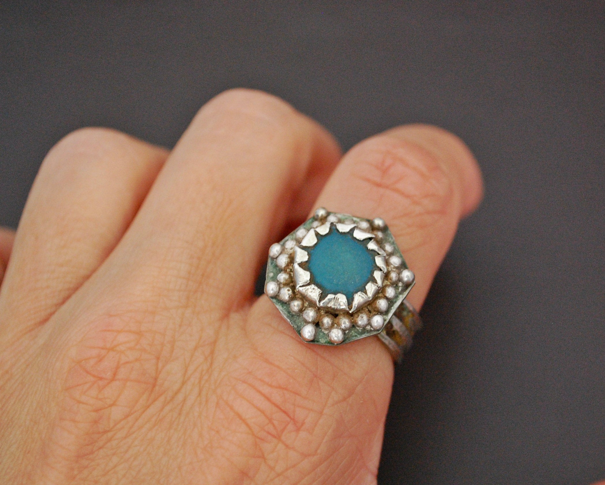 Ethnic Aventurine Ring from Afghanistan - Size 7.5