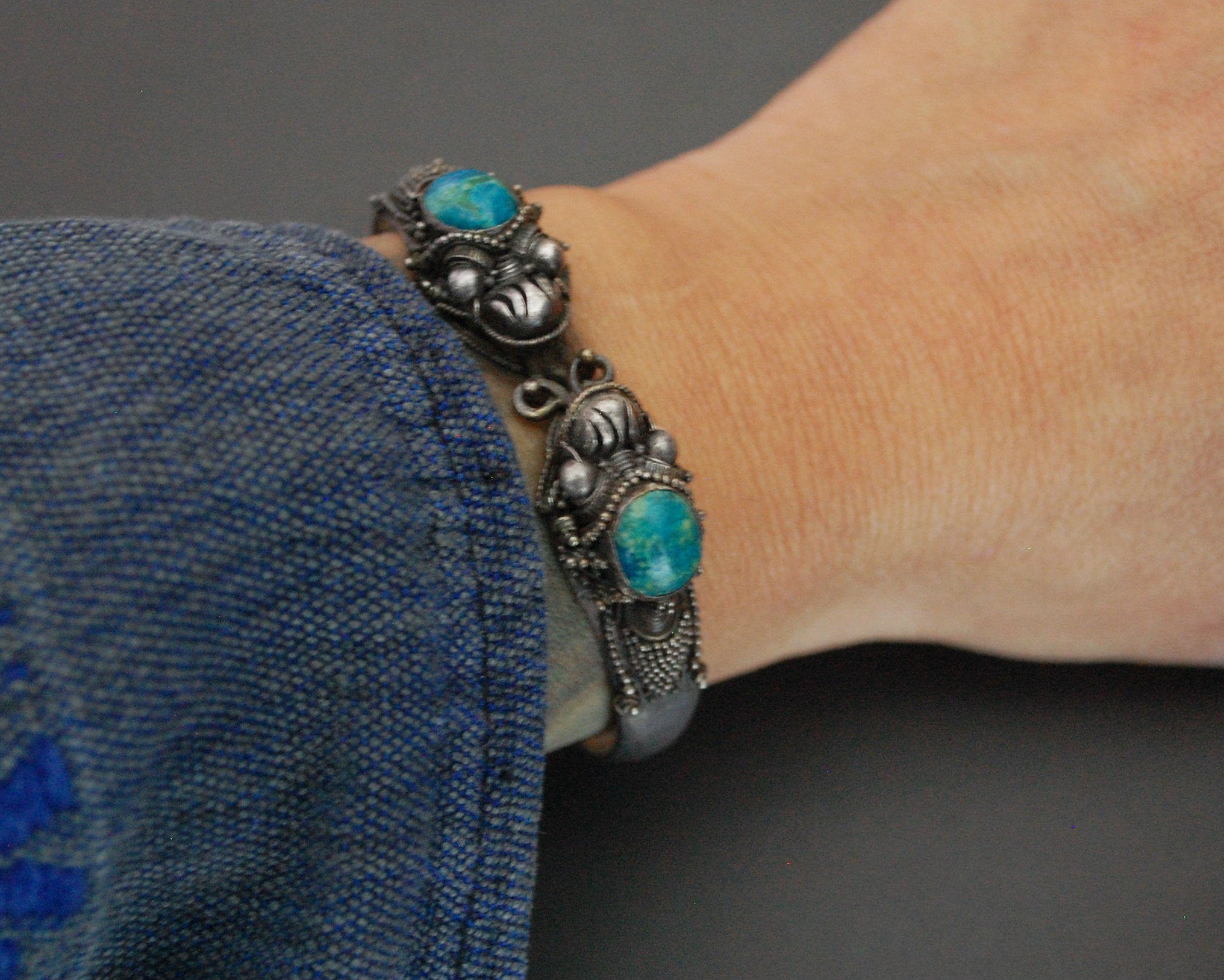 Balinese Dragon Bracelet with Chrysocolla - SMALL