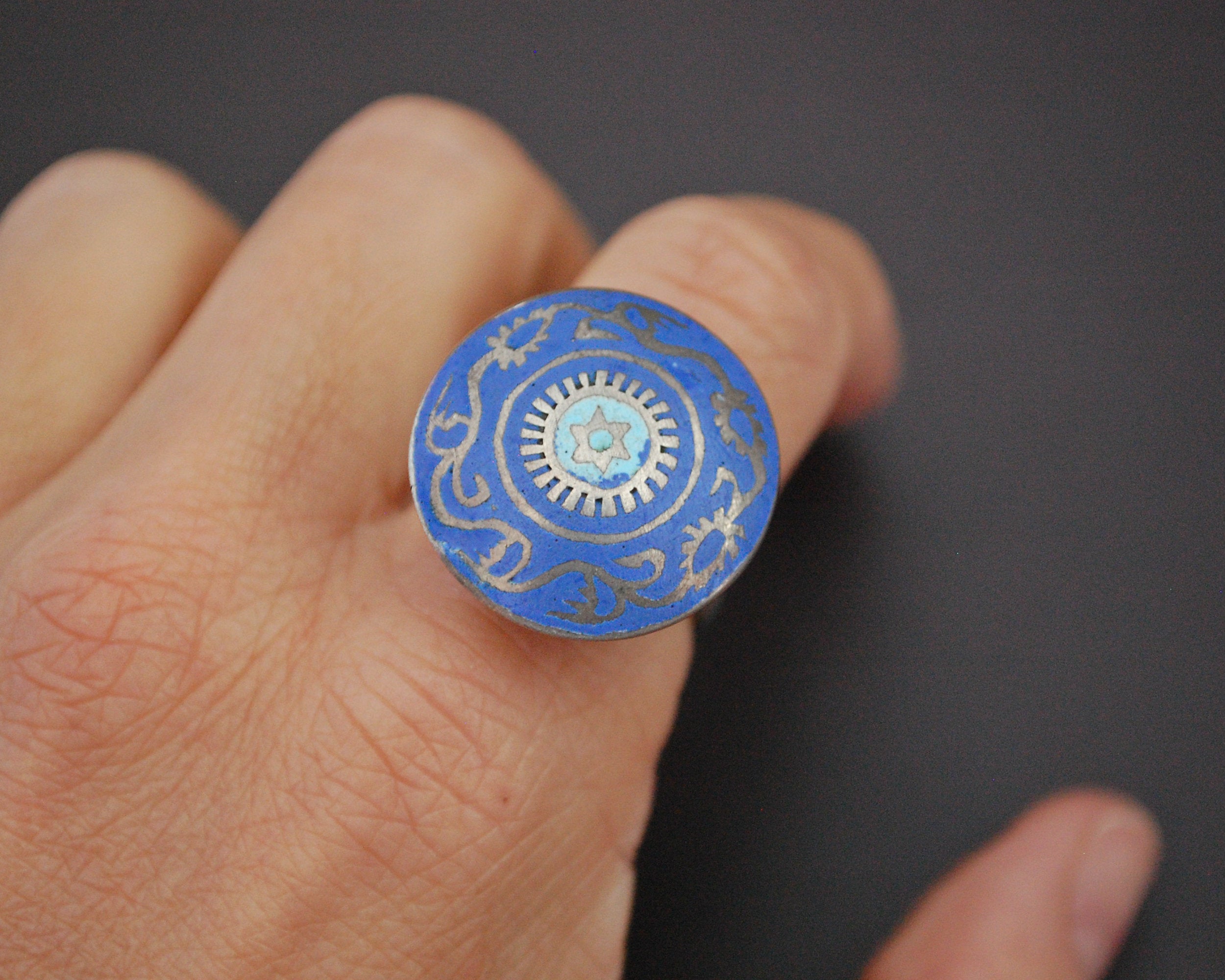 Ethnic Enamel Silver Ring - Size 7