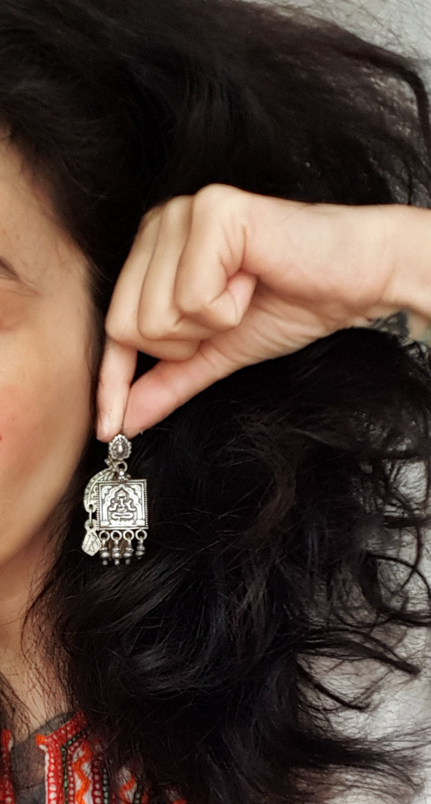 Rajasthani Ganesha Silver Earrings with Dangles