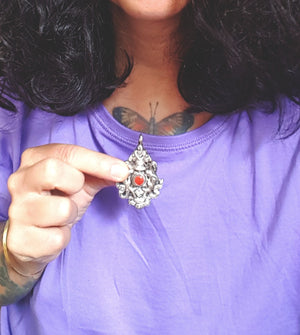 Nepali Ashtamangala Pendant with Coral